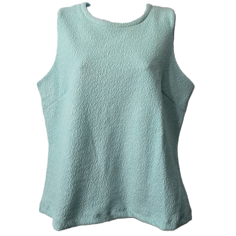 J McLaughlin Sleeveless Shell Top L Textured Stretch Keyhole Robins Egg Blue NEW